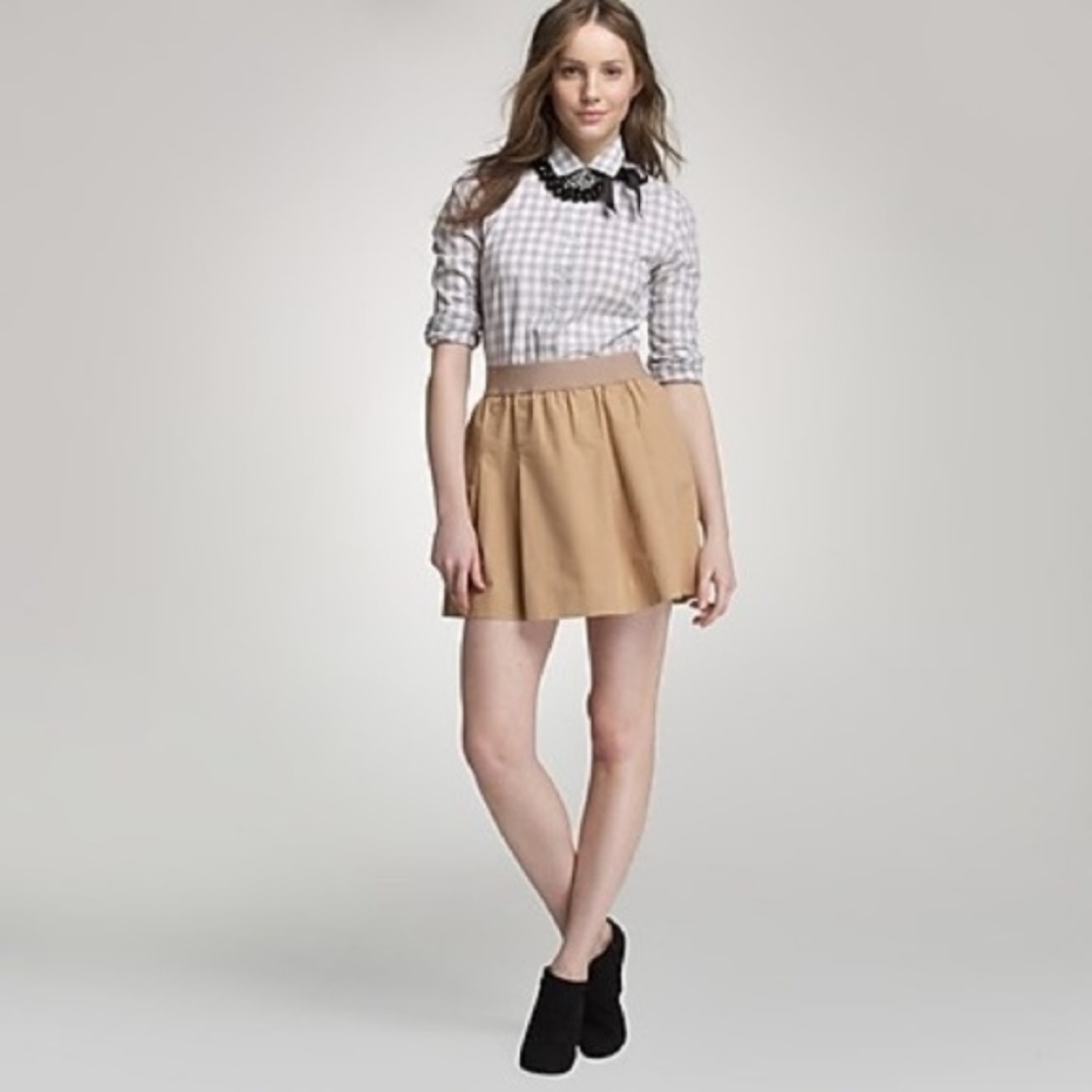 🌼 J Crew Khaki Tan Cotton Nico Mini Pleated Skirt